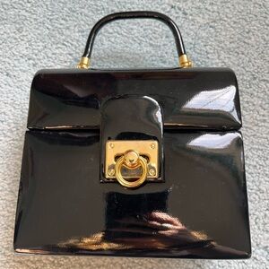 Panache Glossy Black Mini Bag with Gold Accents